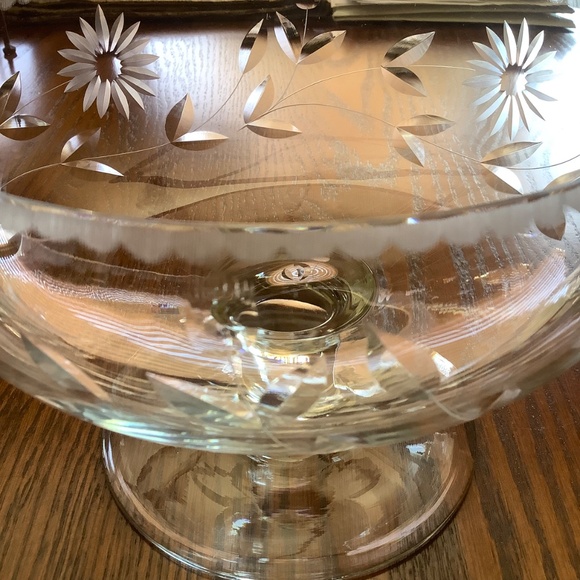 Vintage Crystal Etched Glass Compote Bowl - Picture 3 of 5